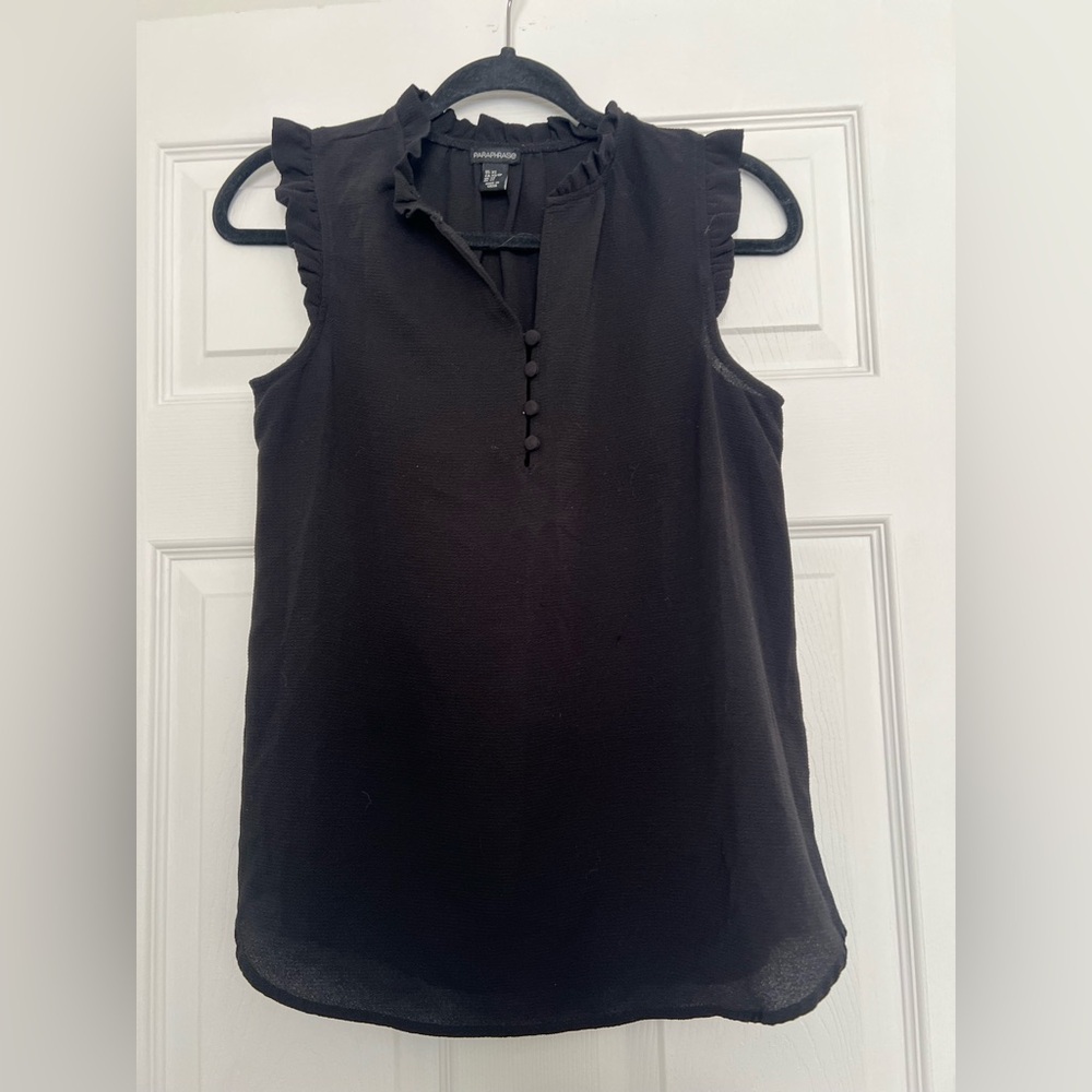 Paraphrase Black Sleeveless Blouse with Button Detail